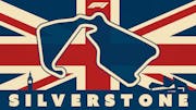 Silverstone's track layout, with the F1 logo above, 'Silverstone' written below, and silhouettes of the Big Ben and the Silverstone Wing, all with the Union Jack as the background.