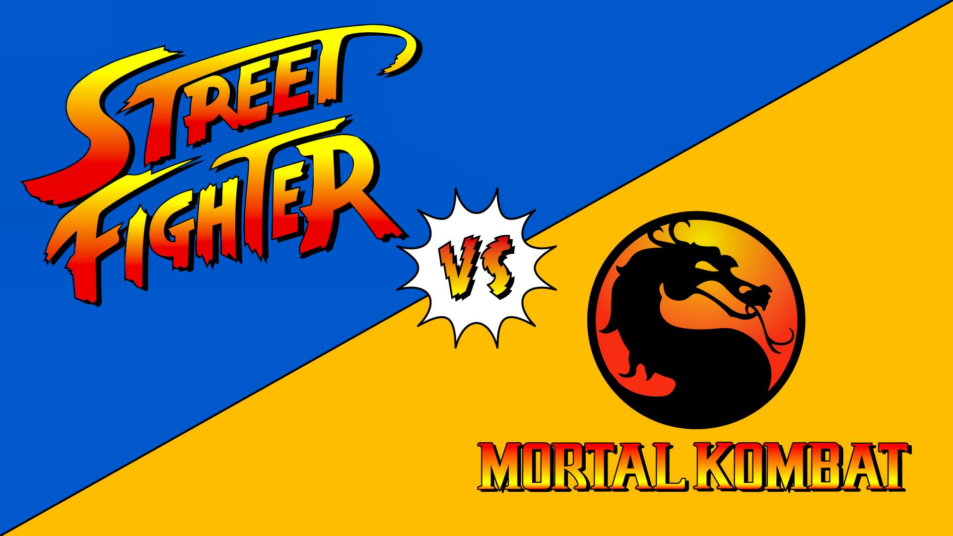 Mortal Kombat vs Street Fighter, with the two logos on opposite sides.