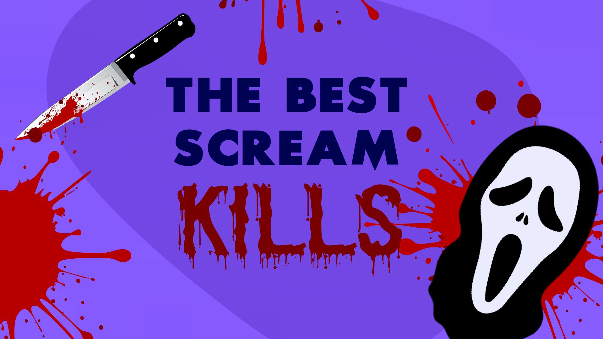The Ghostface mask, surrounded by bloody knives and the title of the article