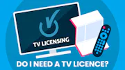 A TV with the TV licence logo on it. On its right, a bill and a remote for the TV.