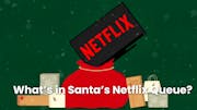 Santa's sack, overflowing with presents and a TV, with the Netflix logo on it