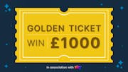 A golden ticket, with the text ‘Golden Ticket £1000 prize draw, in association with Sky’