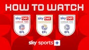 The EFL Championship, League One and League Two logos, then below them the Sky Sports logo.