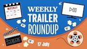 A calendar, clapper board, TV and film reel, interspersed with popcorn and movie tickets, indicating a regular segment about movies, plus the title and date, 17th July