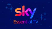 The Sky Essential TV logo on a dark blue background with sparkles around it.