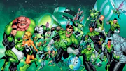 A comic book splash page depicting a bunch of disparate Green Lanterns