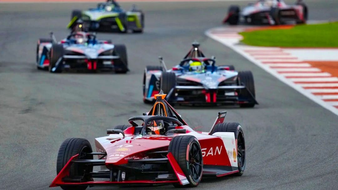 A number of Formula E cars on track during a testing session before Season 11.