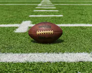 An NFL ball on a football field.