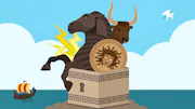 An assortment of ancient greek icons, including the minotaur and the trojan horse